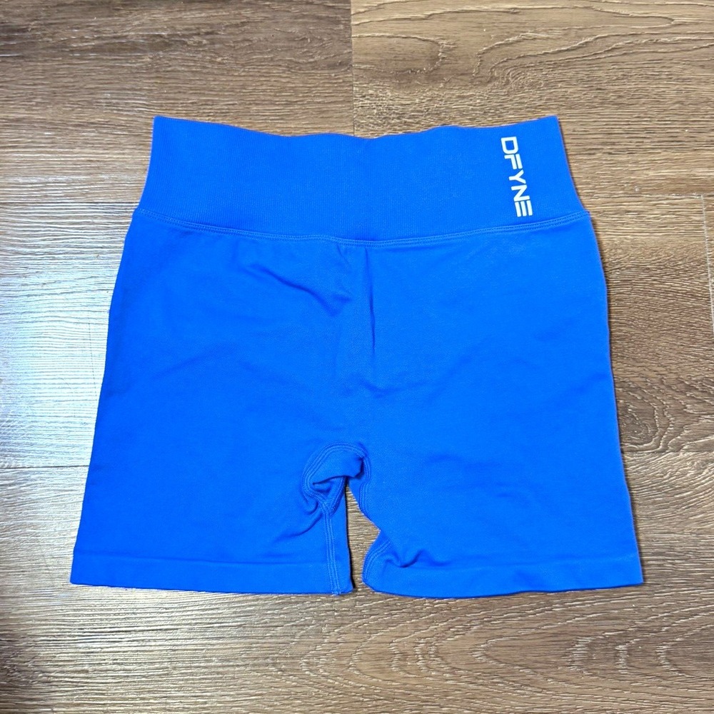 DFYNE Women's Blue High Waist Compression Biker Shorts Size S Logo Gym Training